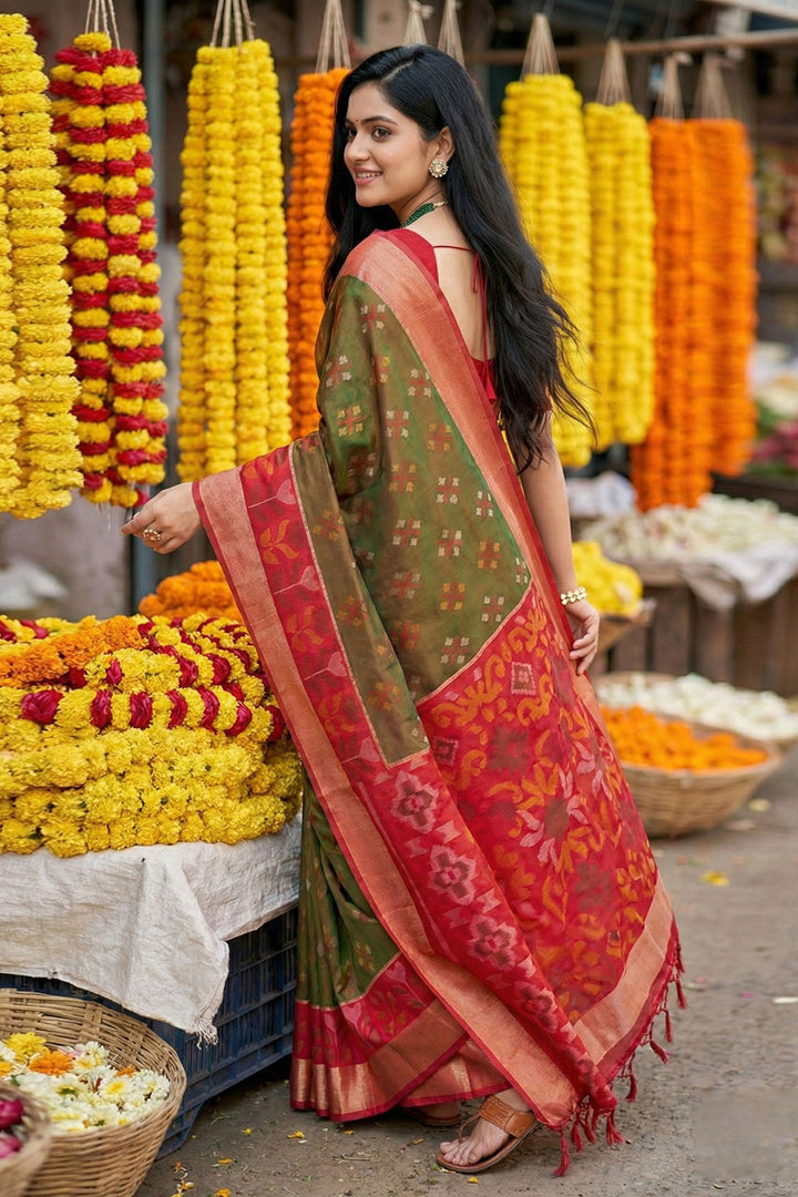 Brown Color Pochampalli Silk Saree For Festive