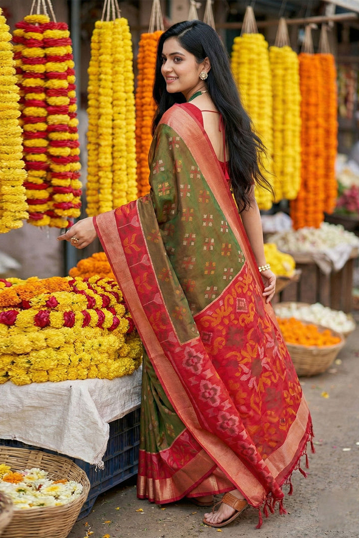 Brown Color Pochampalli Silk Saree For Festive