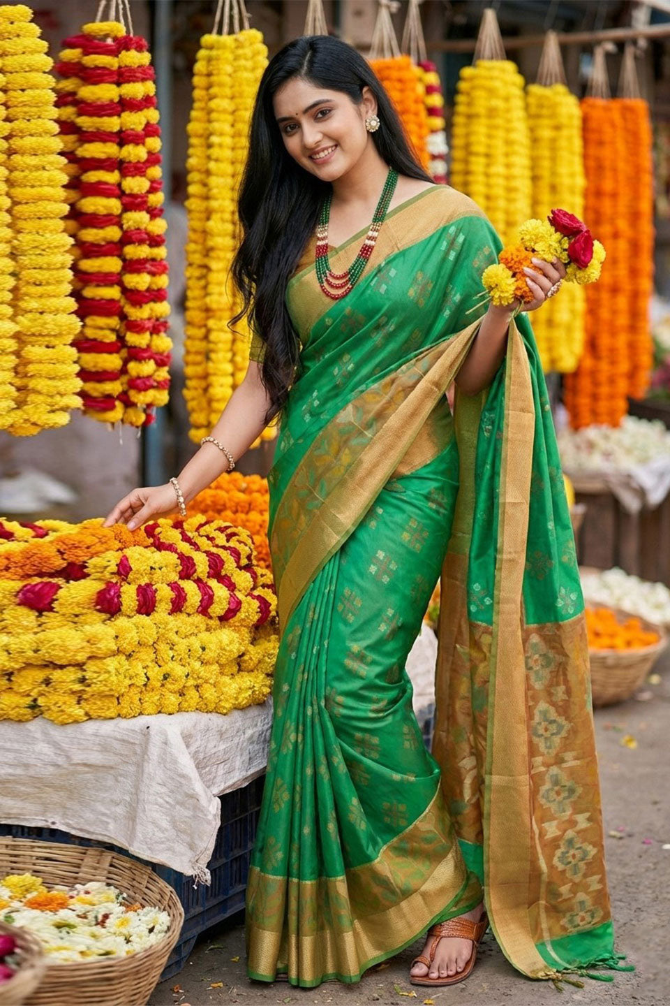 Green Color Pochampalli Silk Saree For Festive