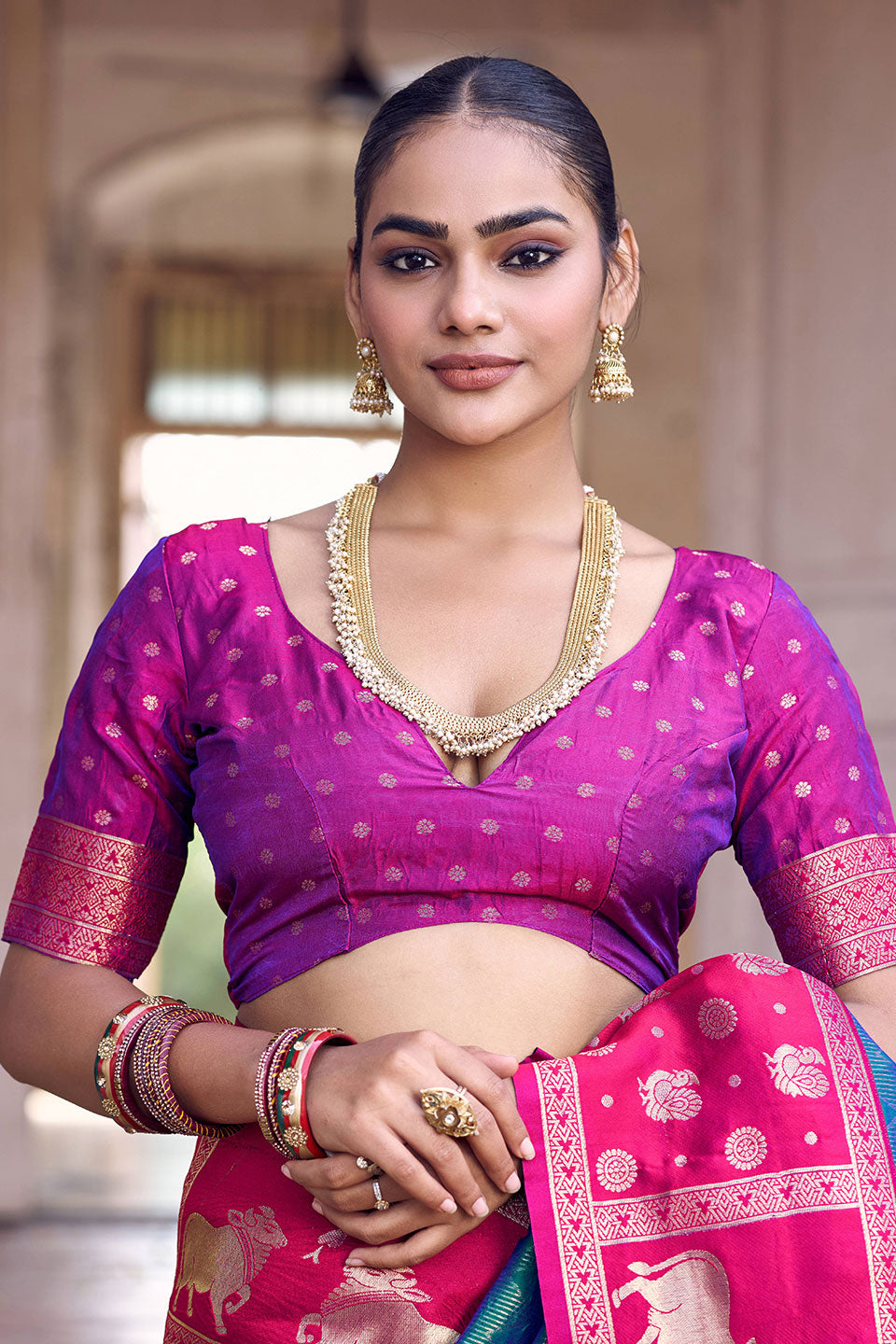 Soft Silk Teal Color Beatific Look Banarasi Style Saree | Buy Online India