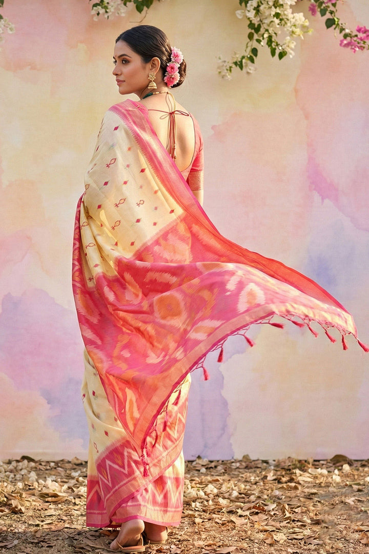 Cream Color Printed Work On Beatific Soft Silk Saree | Buy Online India