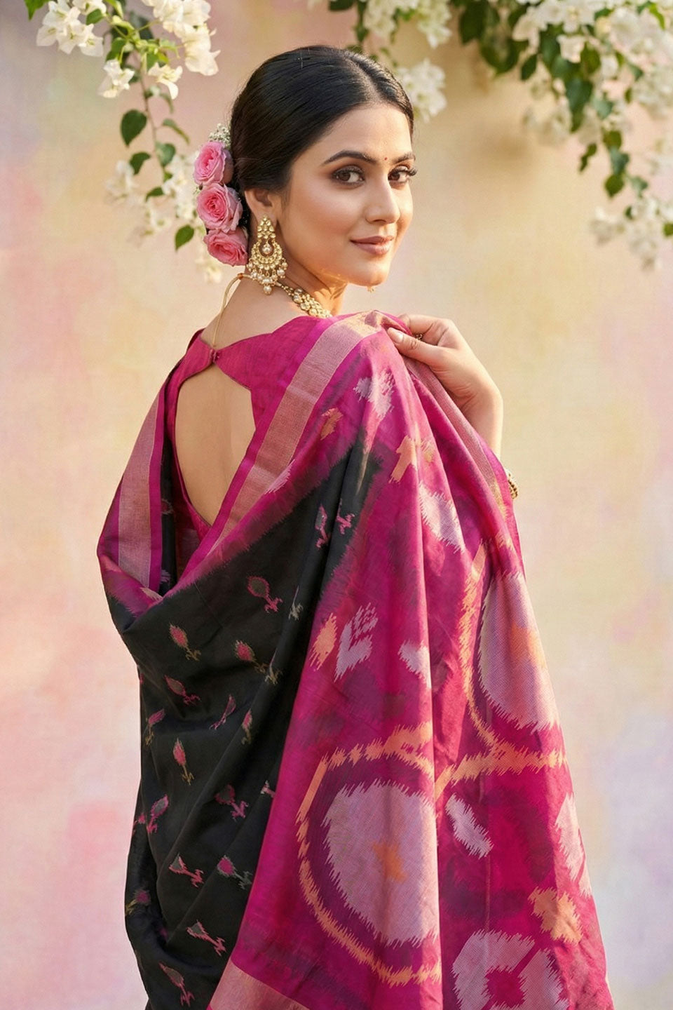 Awesome Printed Work On Black Soft Silk Saree | Buy Online India