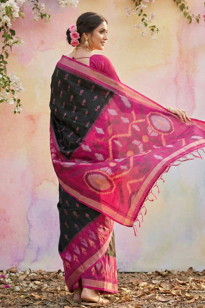 Awesome Printed Work On Black Soft Silk Saree | Buy Online India