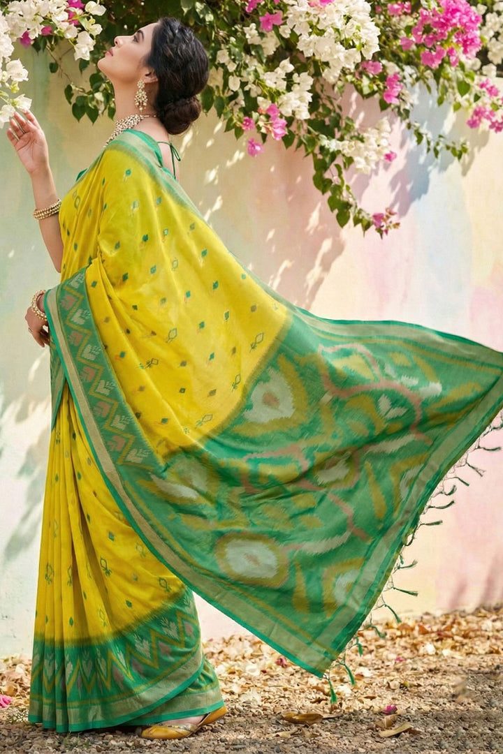 Tempting Yellow Color Soft Silk Saree With Printed Work | Buy Online India