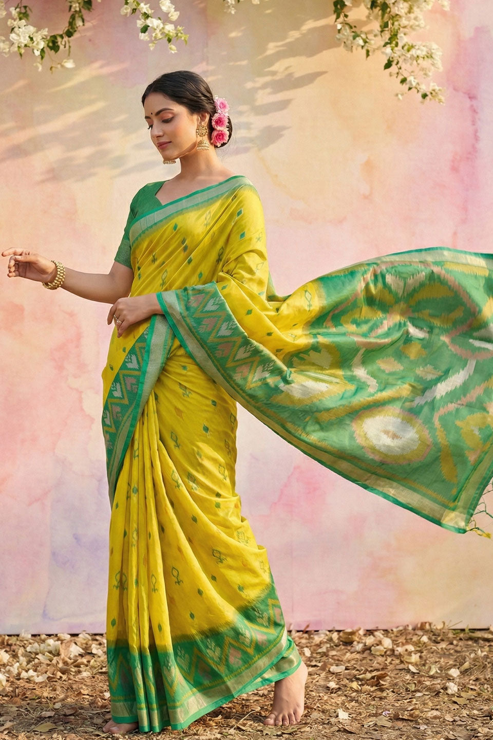 Tempting Yellow Color Soft Silk Saree With Printed Work | Buy Online India