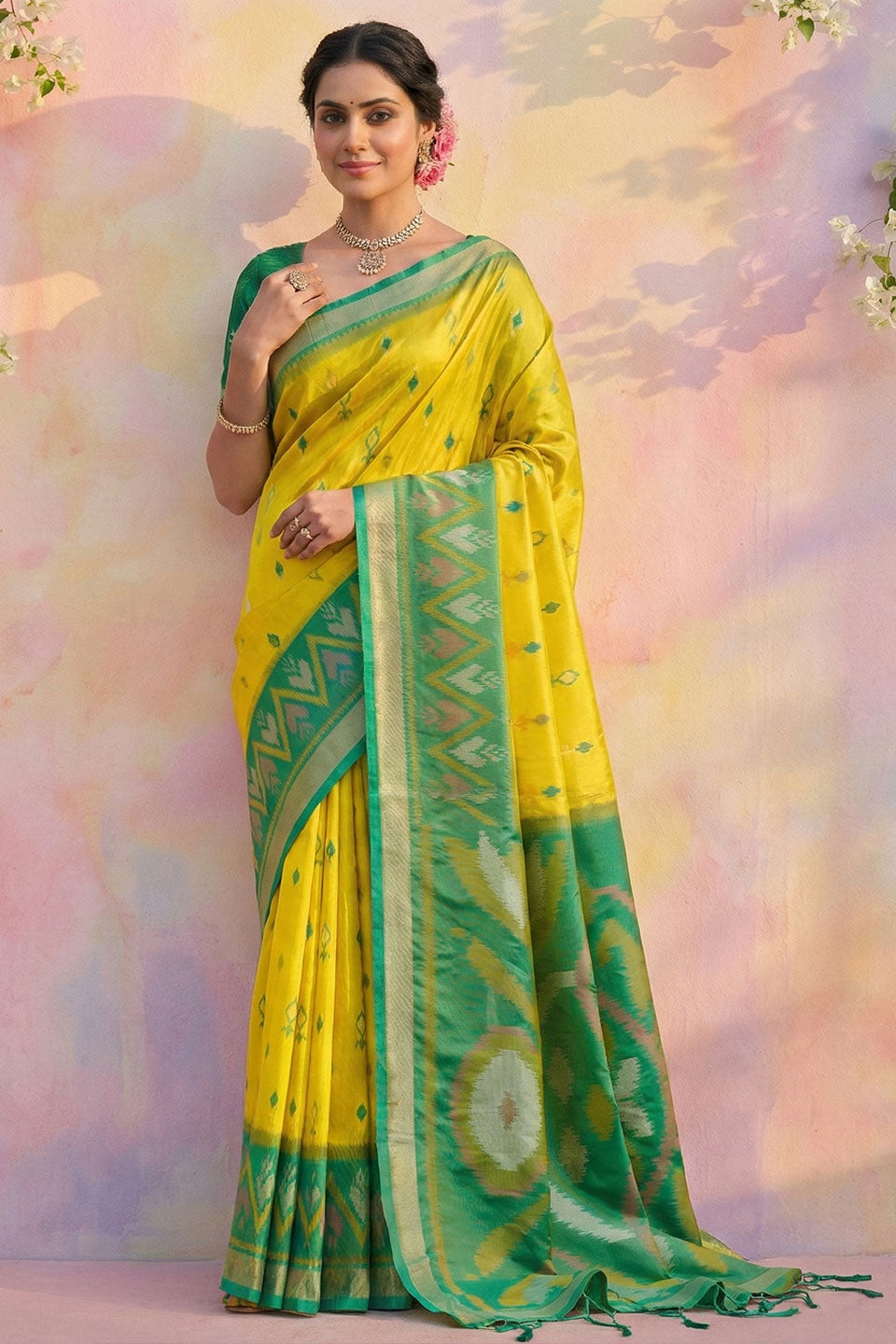 Tempting Yellow Color Soft Silk Saree With Printed Work | Buy Online India