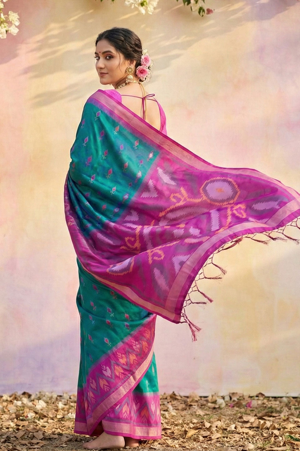 Engaging Teal Color Soft Silk Saree With Printed Work | Buy Online India