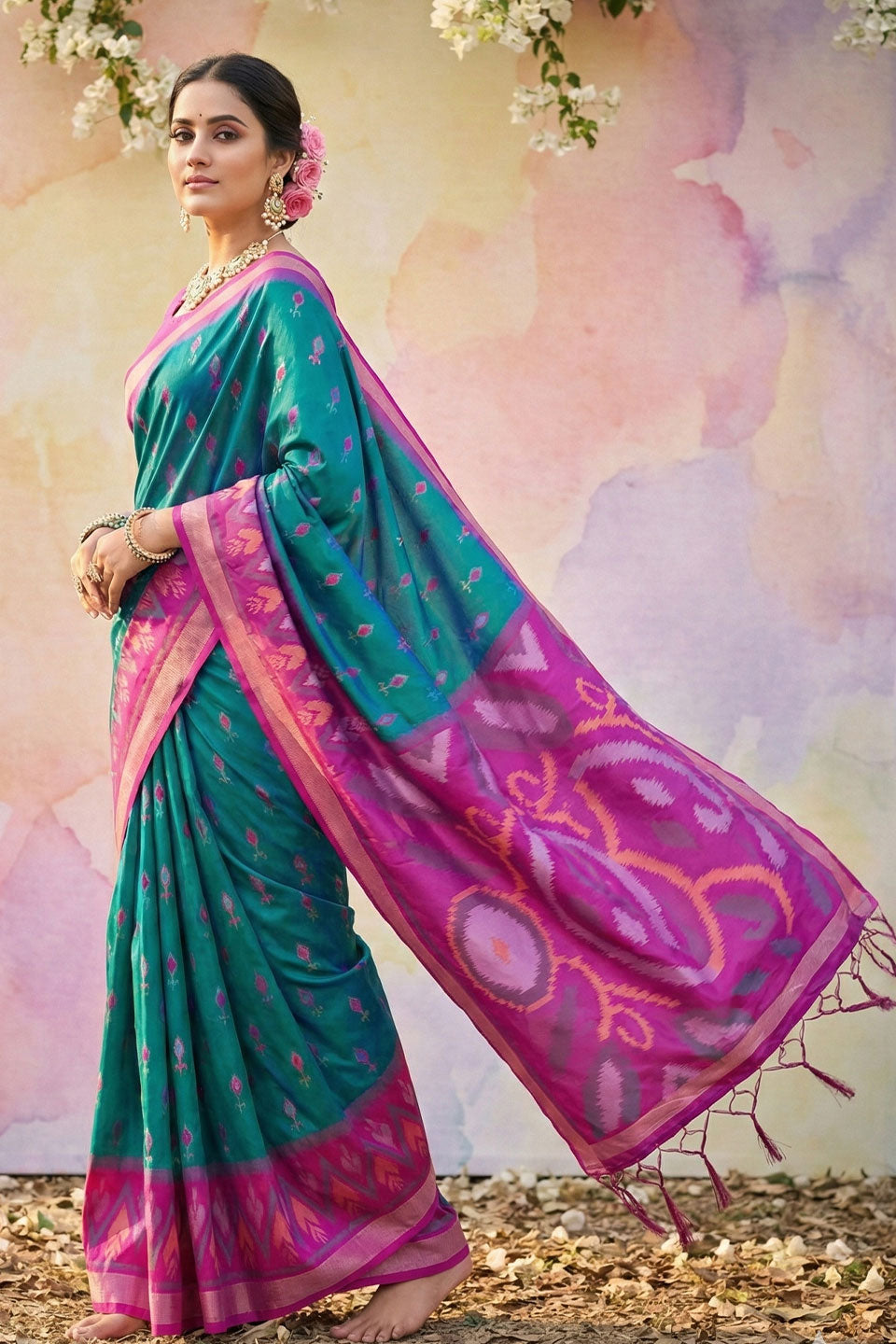 Engaging Teal Color Soft Silk Saree With Printed Work | Buy Online India