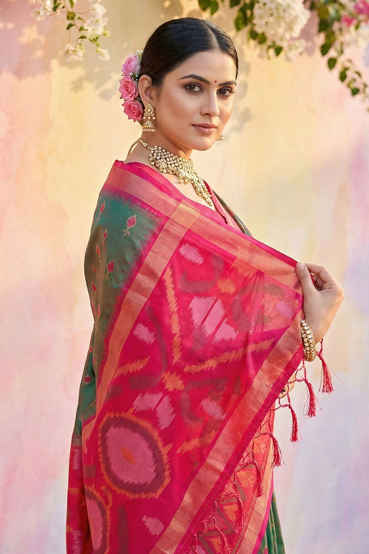 Printed Work On Green Color Gorgeous Soft Silk Saree | Buy Online India