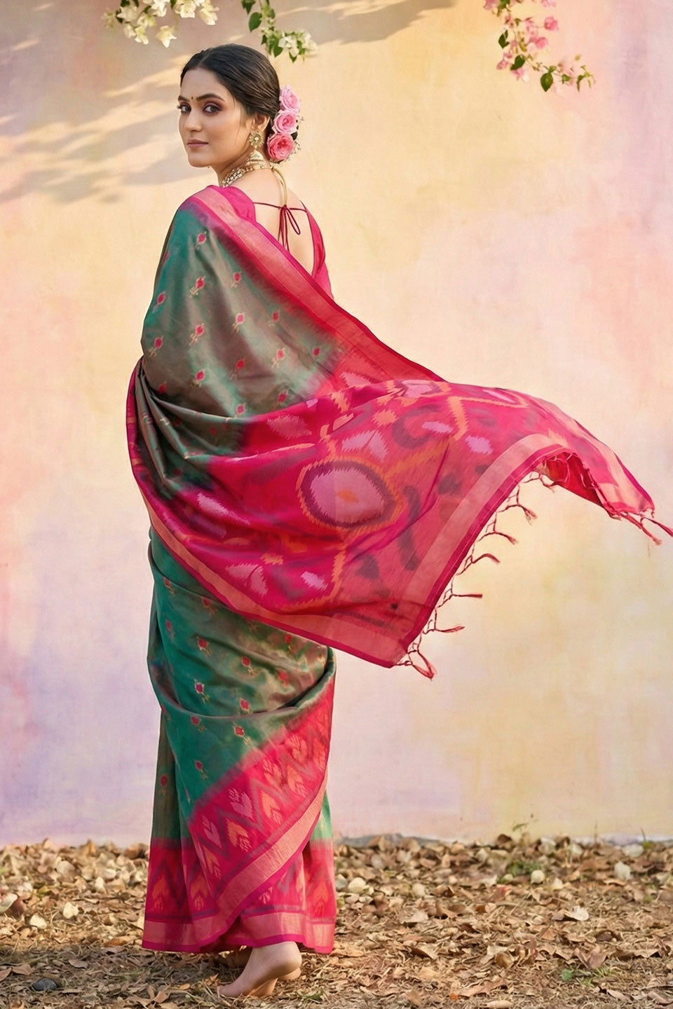 Printed Work On Green Color Gorgeous Soft Silk Saree | Buy Online India