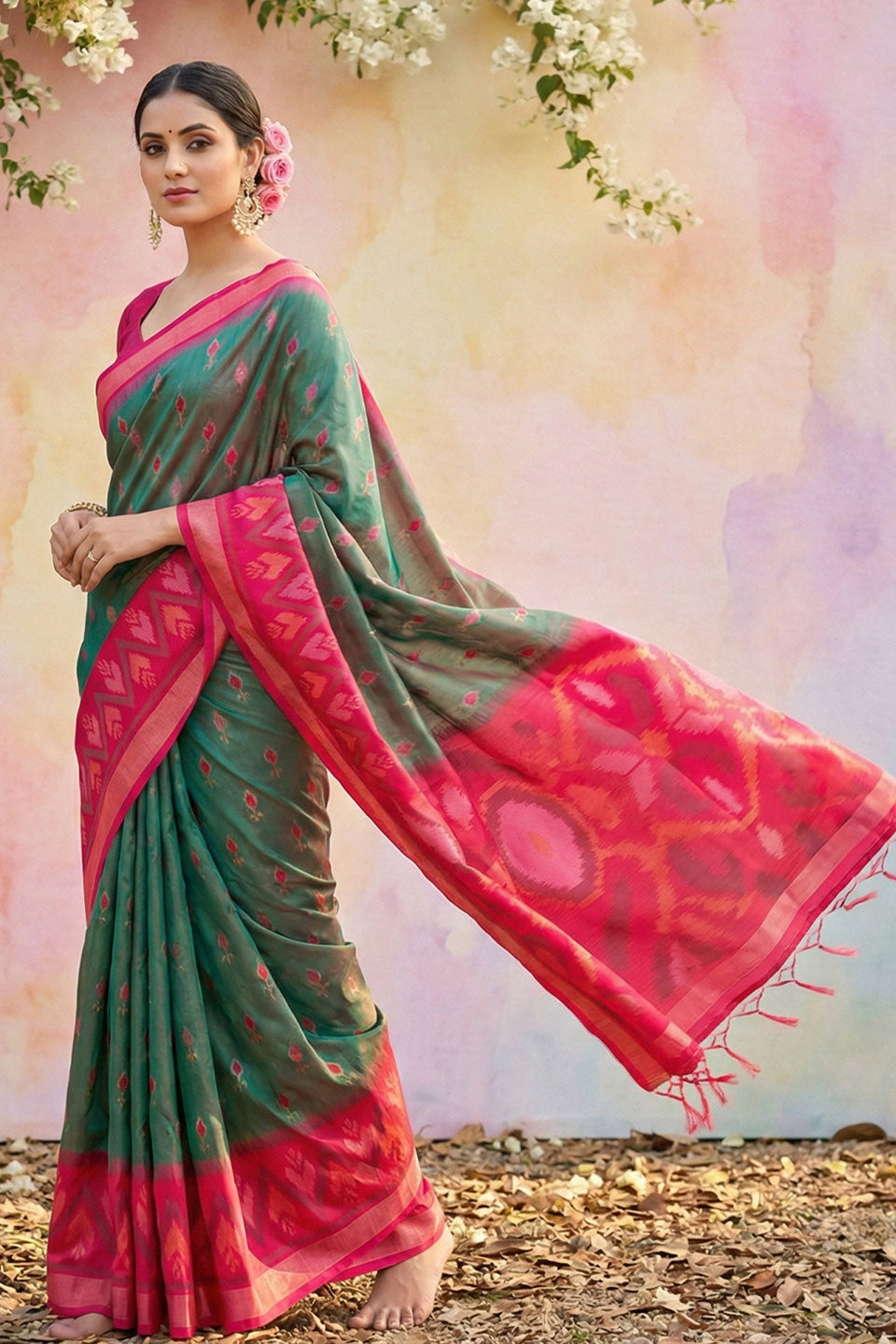 Printed Work On Green Color Gorgeous Soft Silk Saree | Buy Online India