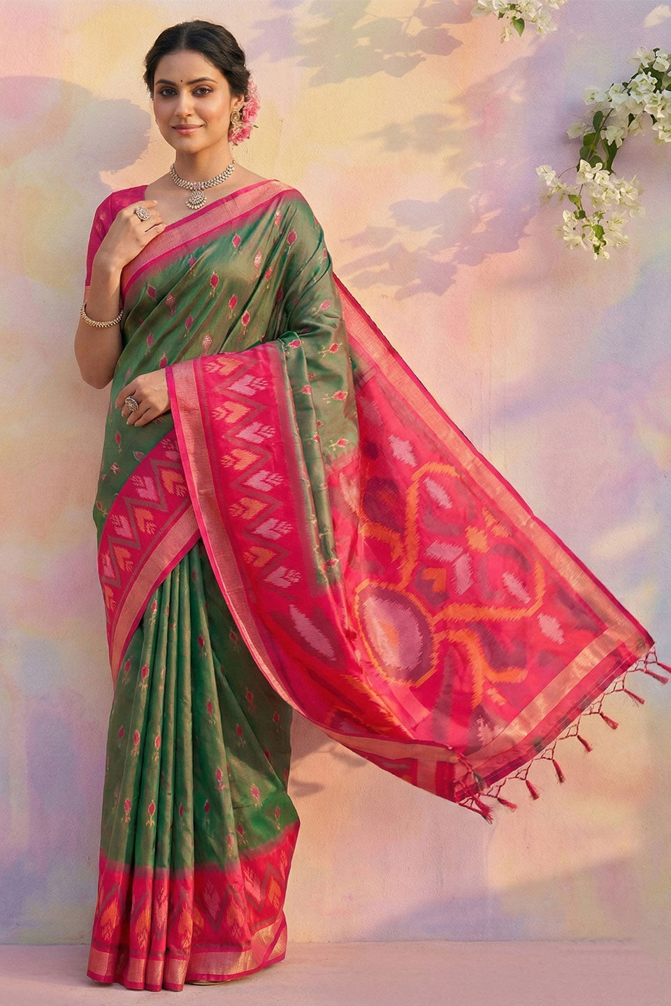 Printed Work On Green Color Gorgeous Soft Silk Saree | Buy Online India