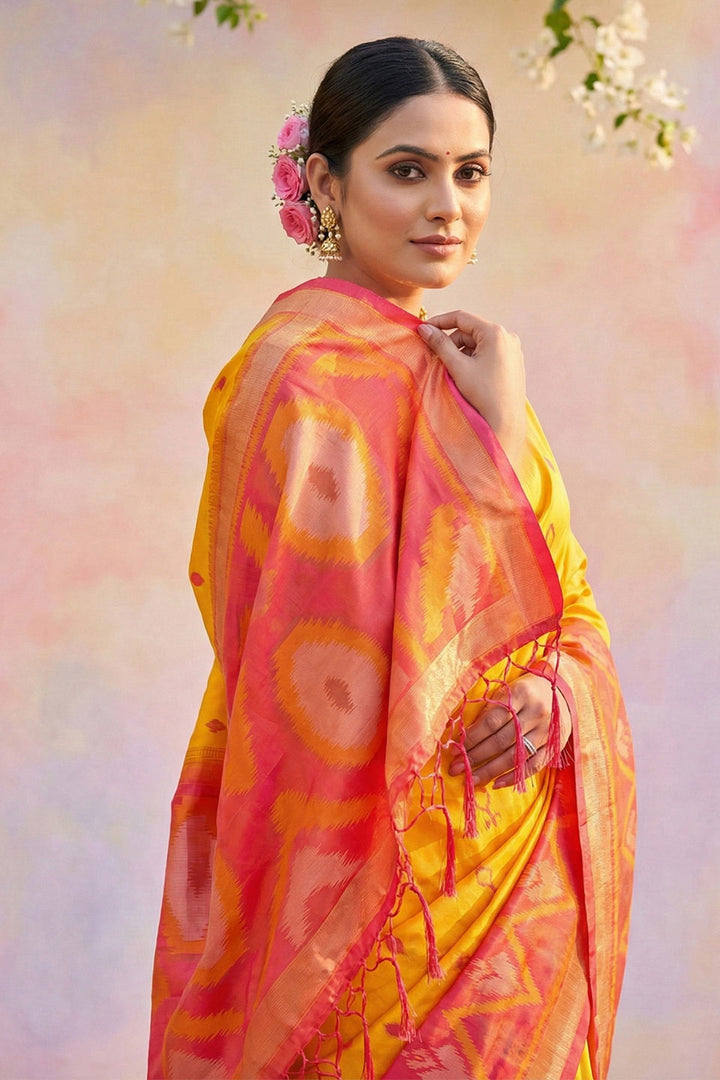 Mustard Color Soft Silk Printed Saree For Festive | Buy Online India