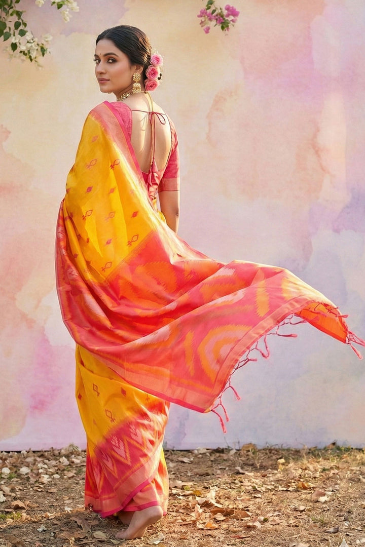 Mustard Color Soft Silk Printed Saree For Festive | Buy Online India