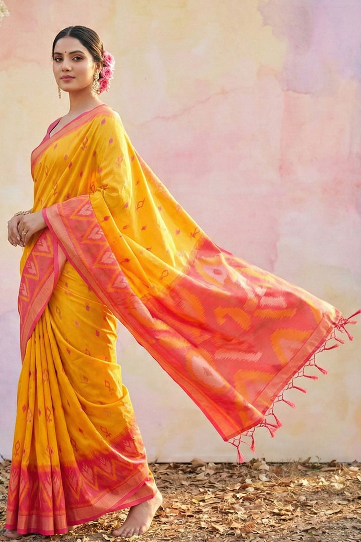 Mustard Color Soft Silk Printed Saree For Festive | Buy Online India