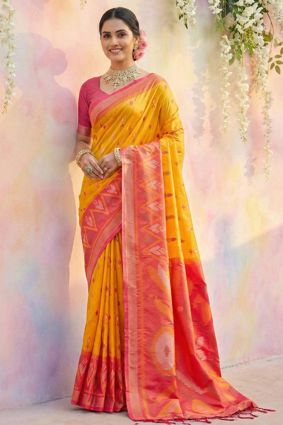Mustard Color Soft Silk Printed Saree For Festive | Buy Online India