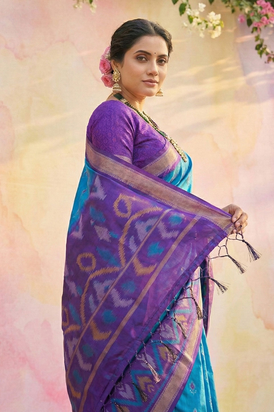 Printed Work On Glamorous Soft Silk Saree In Sky Blue Color | Buy Online India