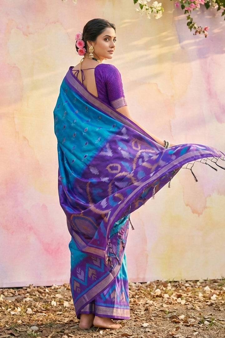 Printed Work On Glamorous Soft Silk Saree In Sky Blue Color | Buy Online India