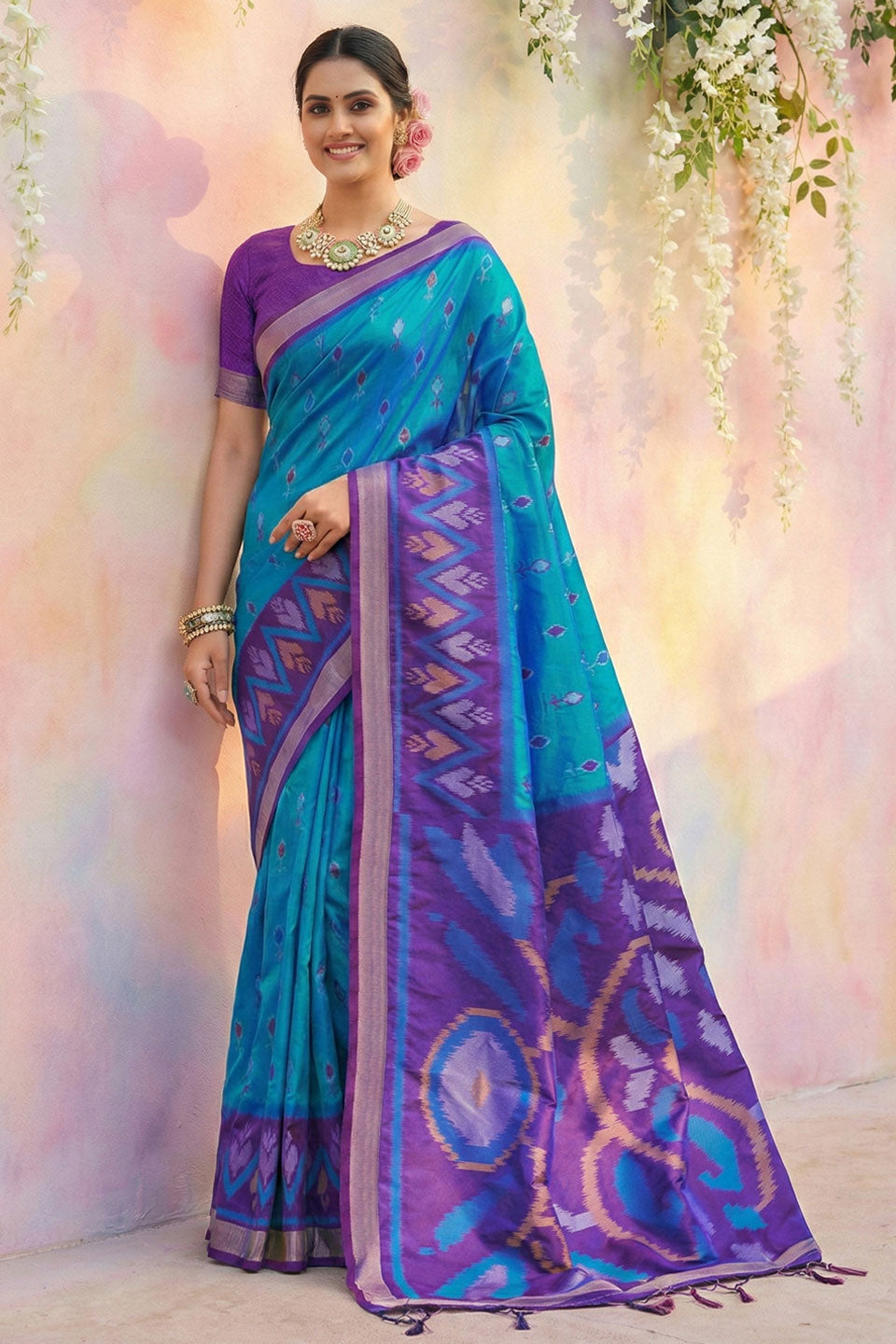 Printed Work On Glamorous Soft Silk Saree In Sky Blue Color | Buy Online India