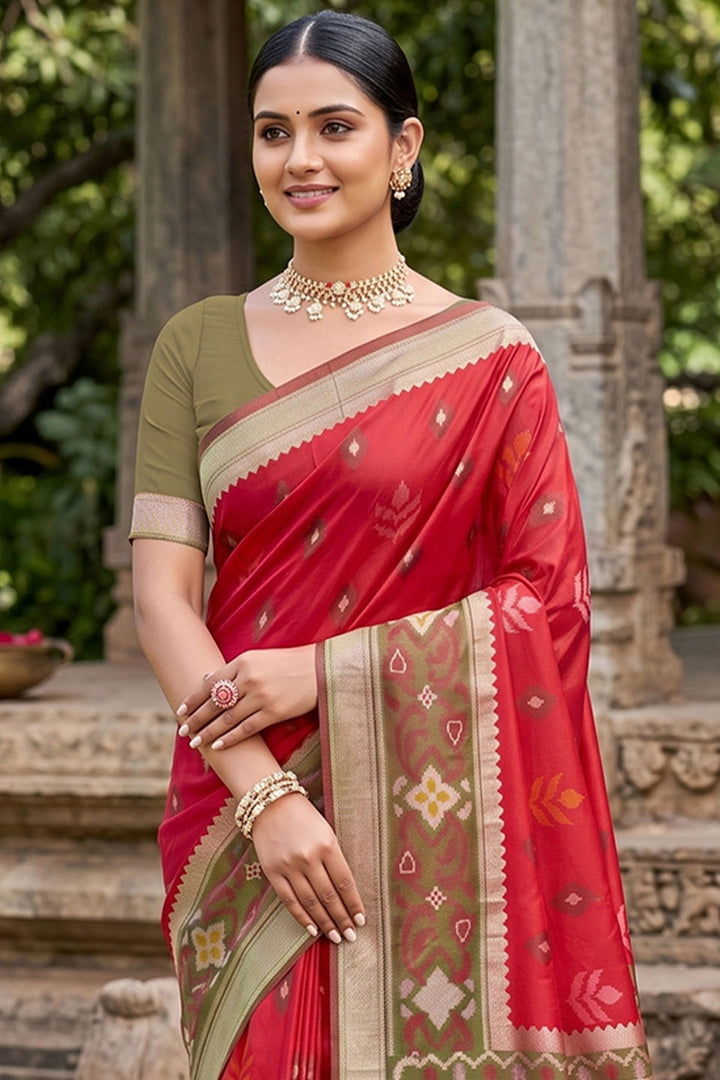 Soft Silk Red Weaving Design Saree For Festive | Buy Online India