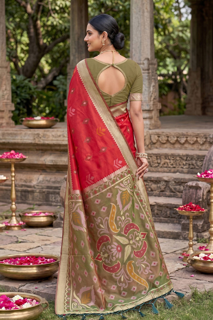Soft Silk Red Weaving Design Saree For Festive | Buy Online India