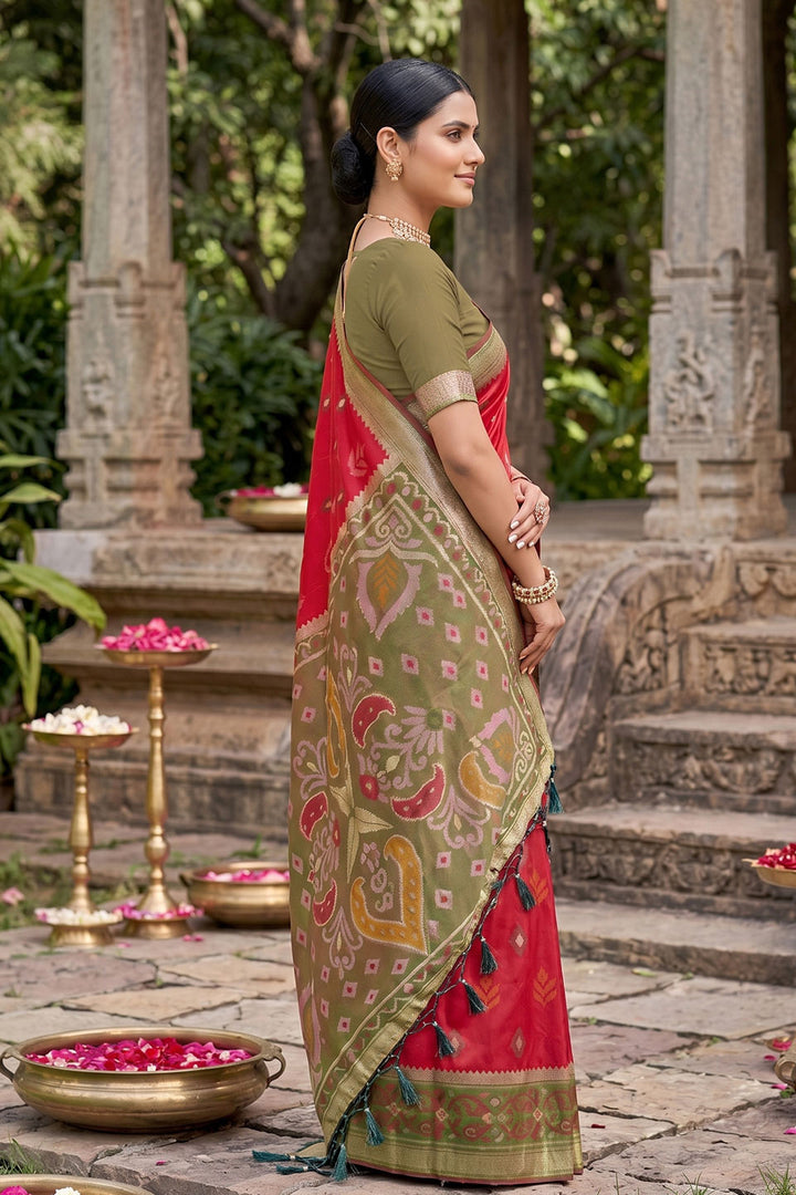 Soft Silk Red Weaving Design Saree For Festive | Buy Online India