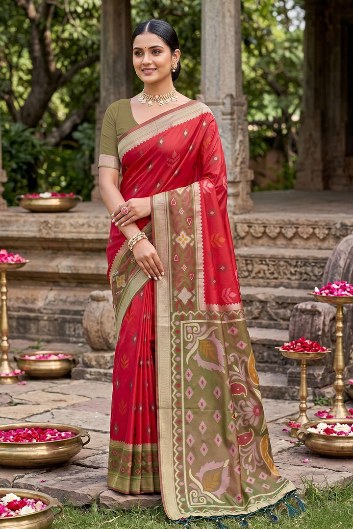 Soft Silk Red Weaving Design Saree For Festive | Buy Online India