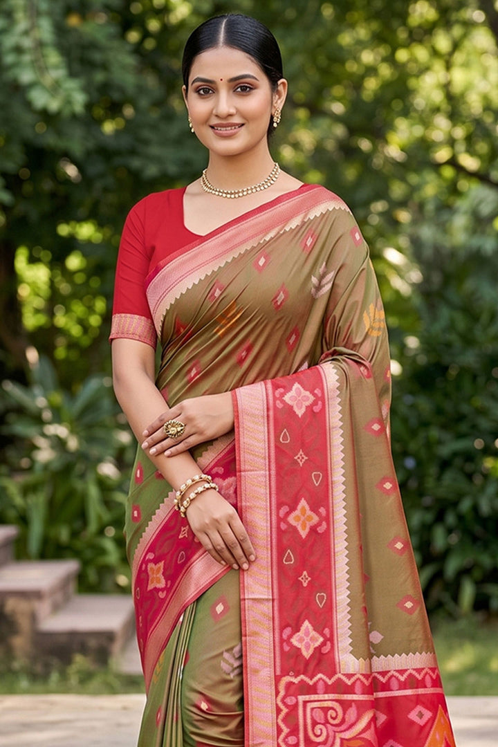 Classic Olive Green Weaving Design Soft Silk Saree | Buy Online India