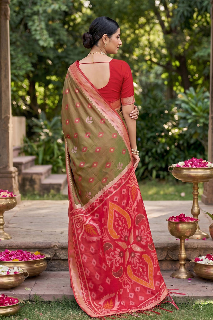 Classic Olive Green Weaving Design Soft Silk Saree | Buy Online India