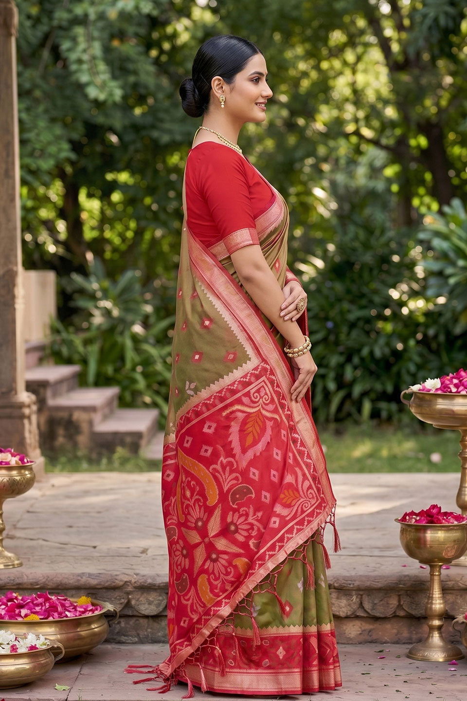 Classic Olive Green Weaving Design Soft Silk Saree | Buy Online India