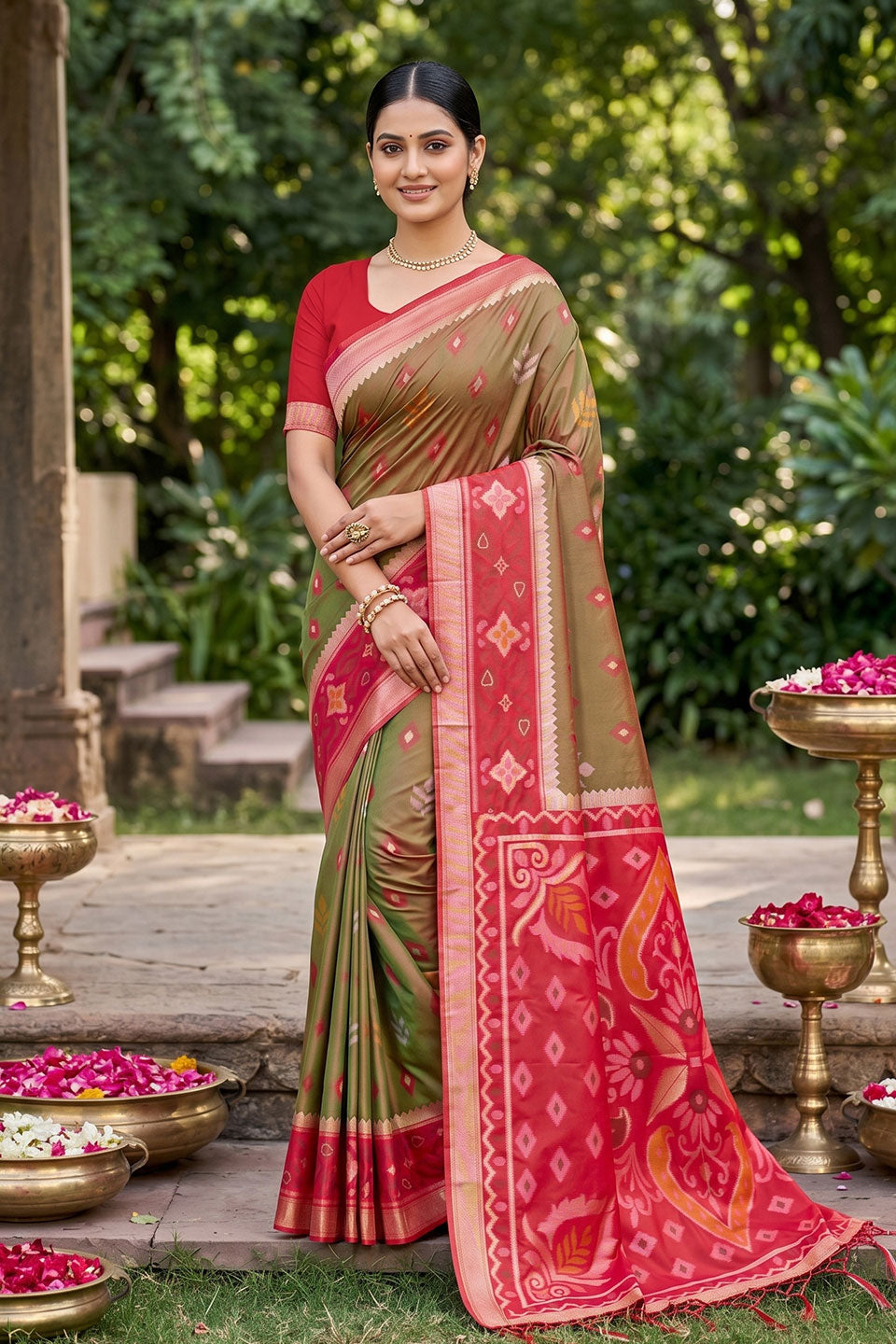 Classic Olive Green Weaving Design Soft Silk Saree | Buy Online India