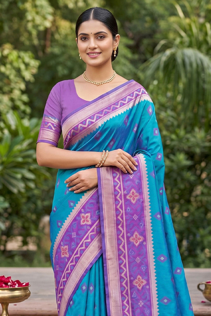 Soft Silk Festive Style Cyan Color Weaving Design Saree | Buy Online India