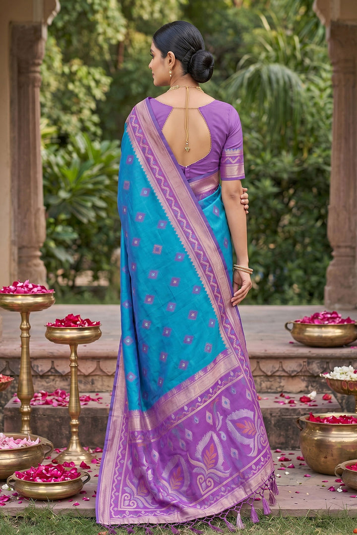 Soft Silk Festive Style Cyan Color Weaving Design Saree | Buy Online India