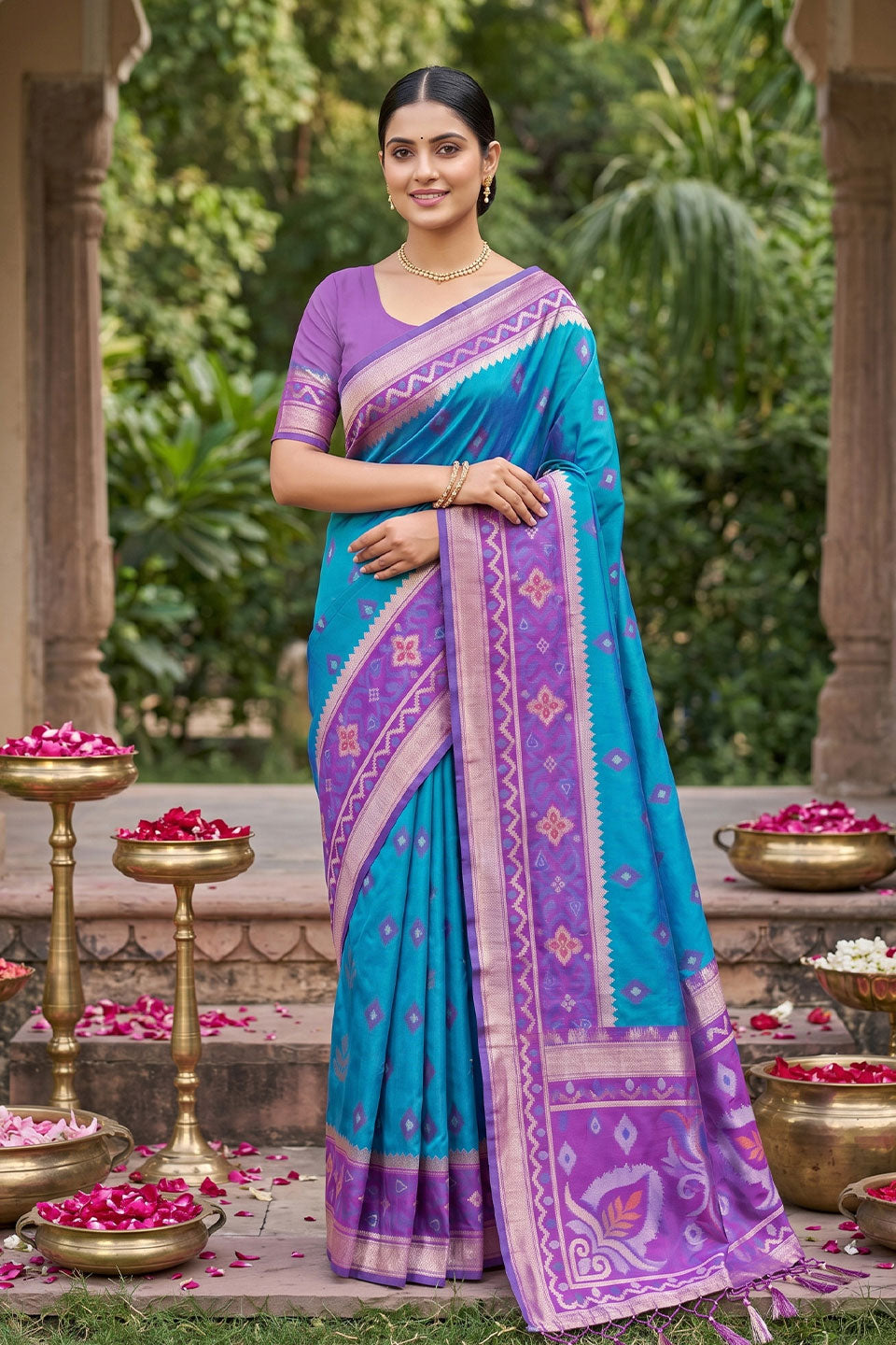 Soft Silk Festive Style Cyan Color Weaving Design Saree | Buy Online India
