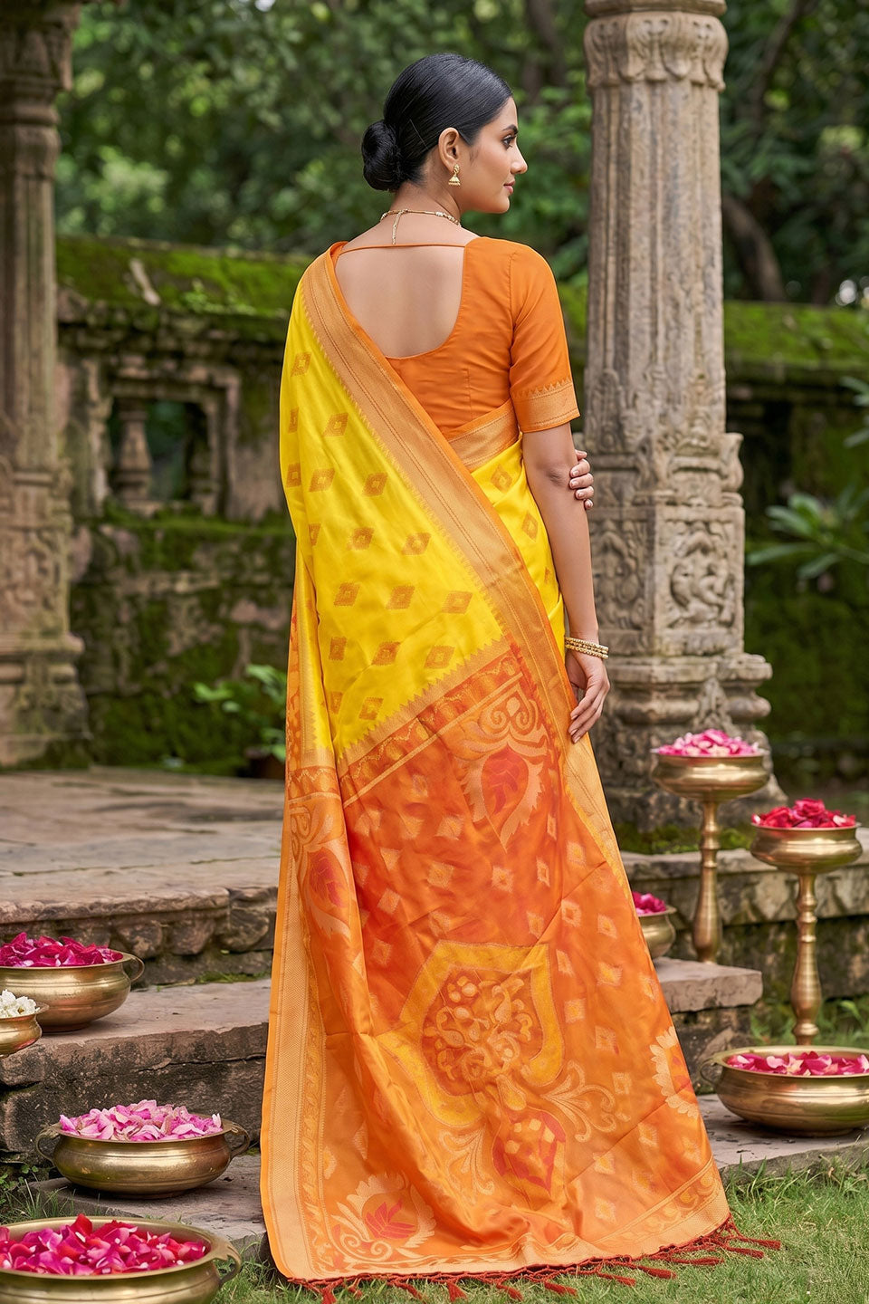 Creative Weaving Design Soft Silk Saree In Yellow Color | Buy Online India