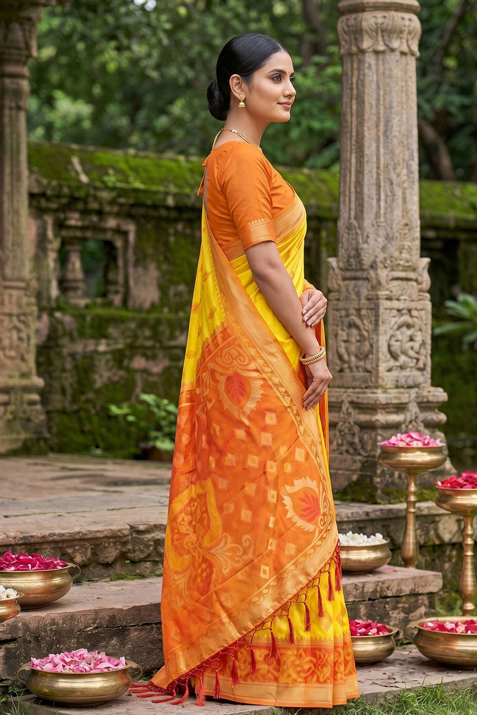 Creative Weaving Design Soft Silk Saree In Yellow Color | Buy Online India