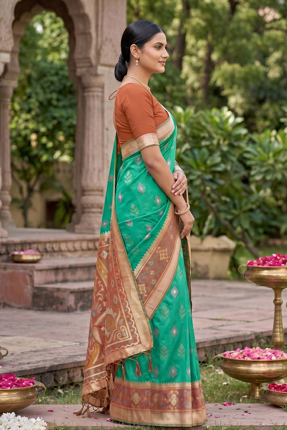 Festive Look Soft Silk Weaving Design Green Saree | Buy Online India