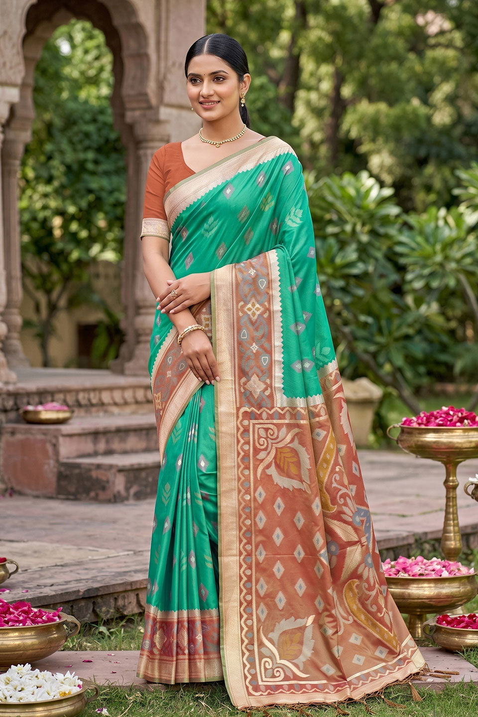 Festive Look Soft Silk Weaving Design Green Saree | Buy Online India
