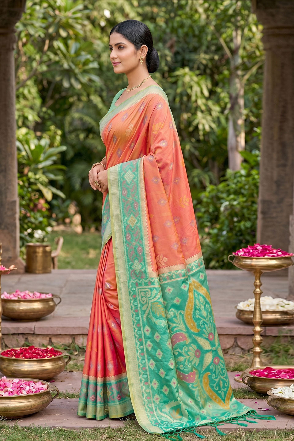 Amazing Orange Soft Silk Weaving Design Saree | Buy Online India