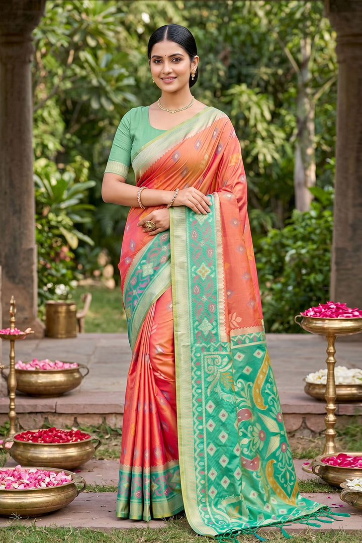 Amazing Orange Soft Silk Weaving Design Saree | Buy Online India