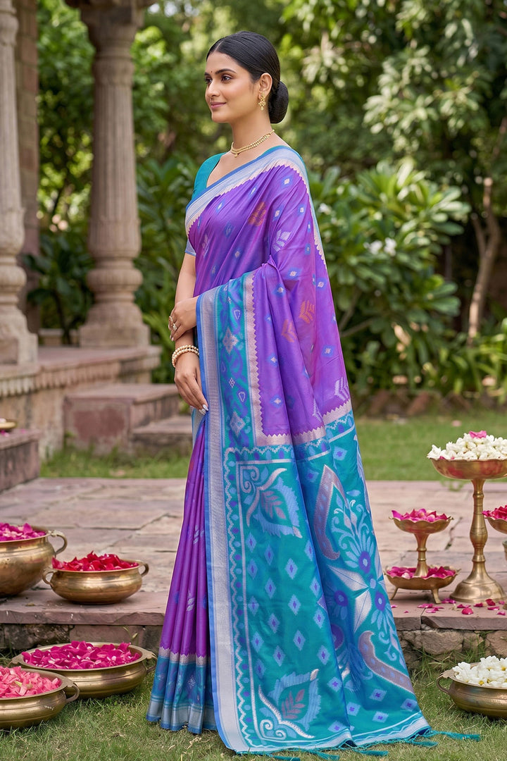 Festive Style Soft Silk Weaving Design Purple Saree | Buy Online India