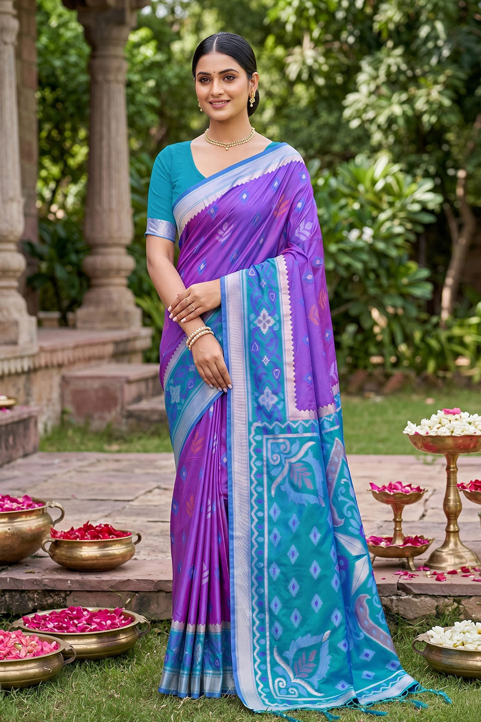 Festive Style Soft Silk Weaving Design Purple Saree | Buy Online India