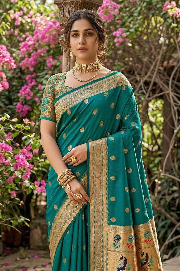 Soft Silk Sea Green Delicate Weaving Design Saree | Buy Online India