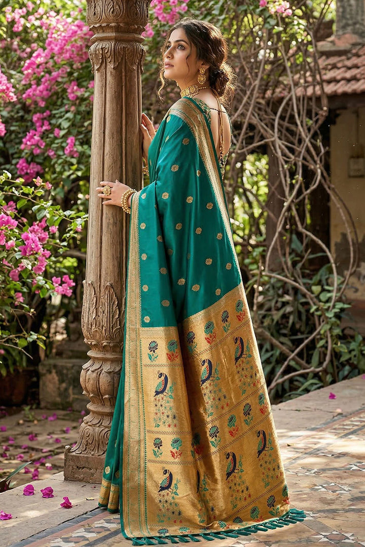 Soft Silk Sea Green Delicate Weaving Design Saree | Buy Online India