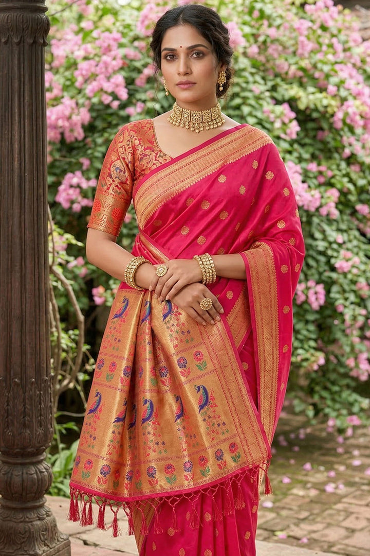 Engaging Pink Soft Silk Weaving Work Saree | Buy Online India