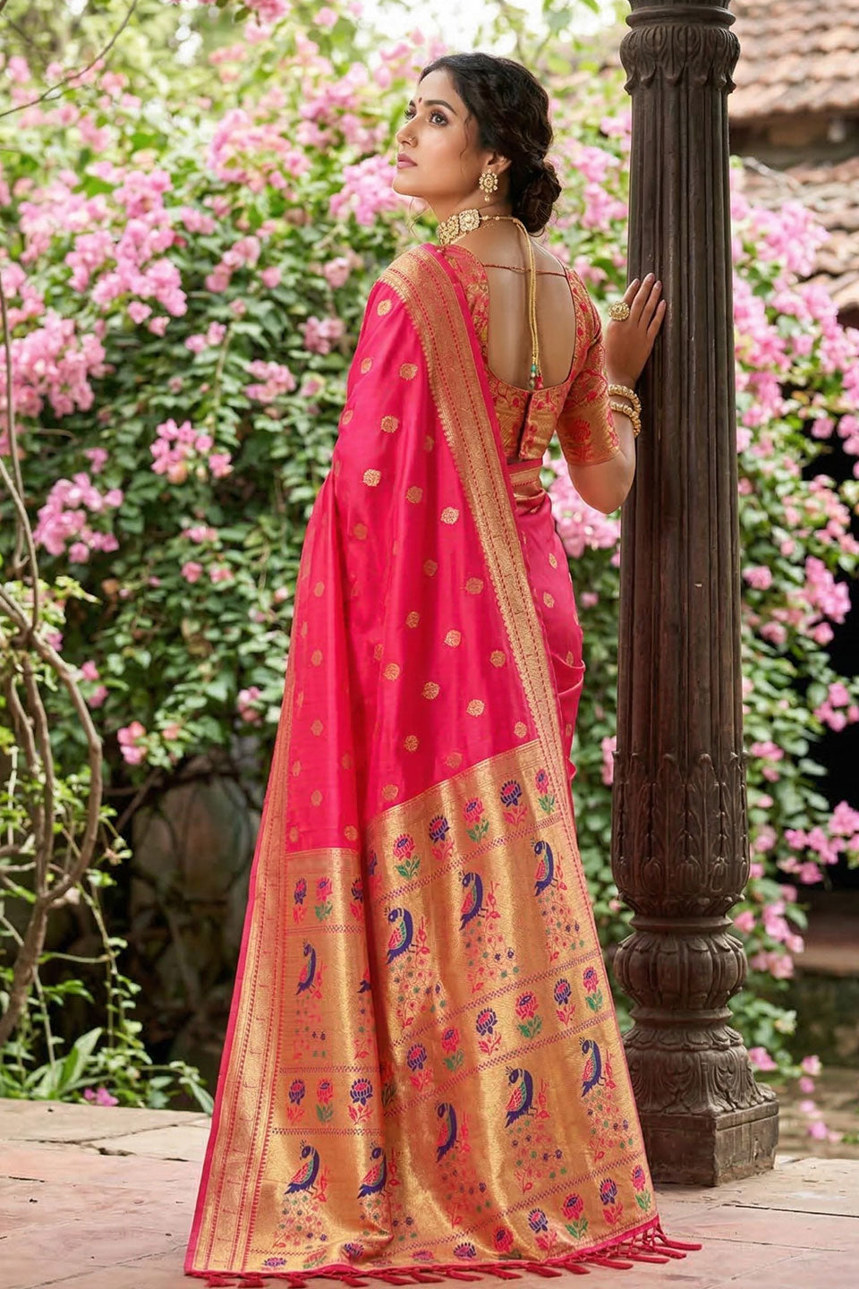 Engaging Pink Soft Silk Weaving Work Saree | Buy Online India