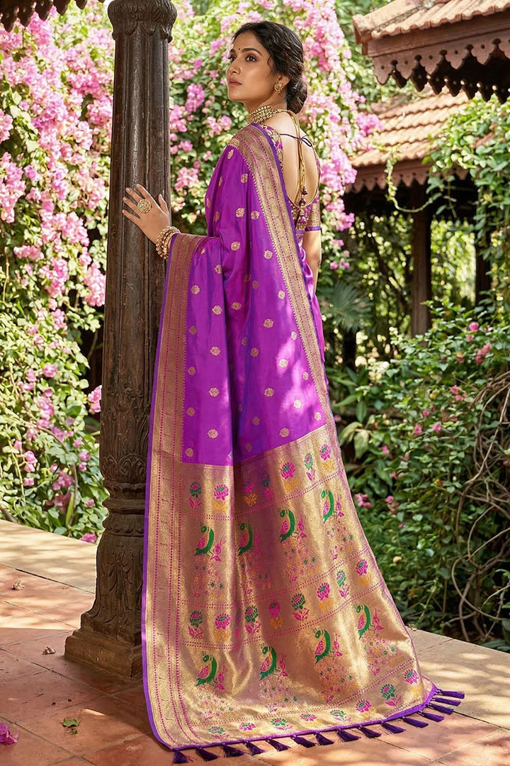 Amazing Weaving Designs On Purple Color Soft Silk Saree | Buy Online India