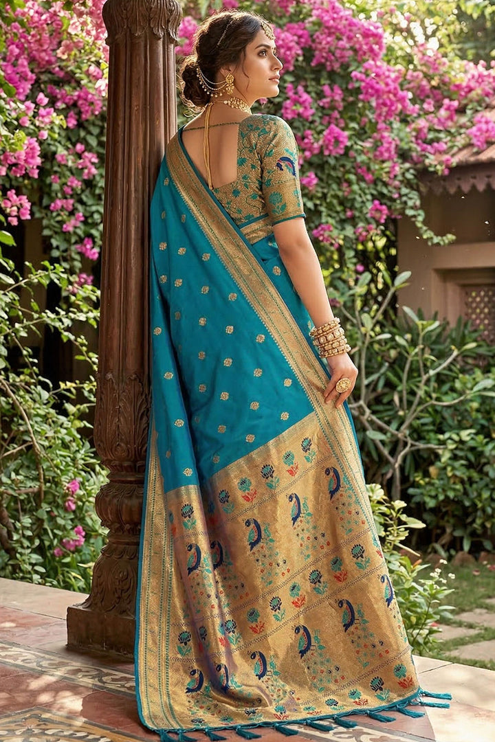 Sky Blue Color Weaving Designs On Soft Silk Chic Saree | Buy Online India