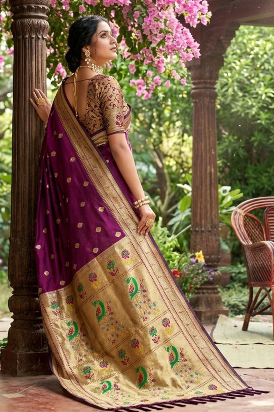 Soothing Weaving Designs On Wine Color Soft Silk Saree | Buy Online India