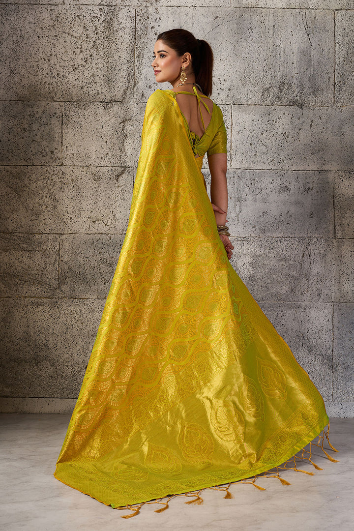 Mustard Color Weaving Work Kanjivaram Silk Saree | Buy Online India
